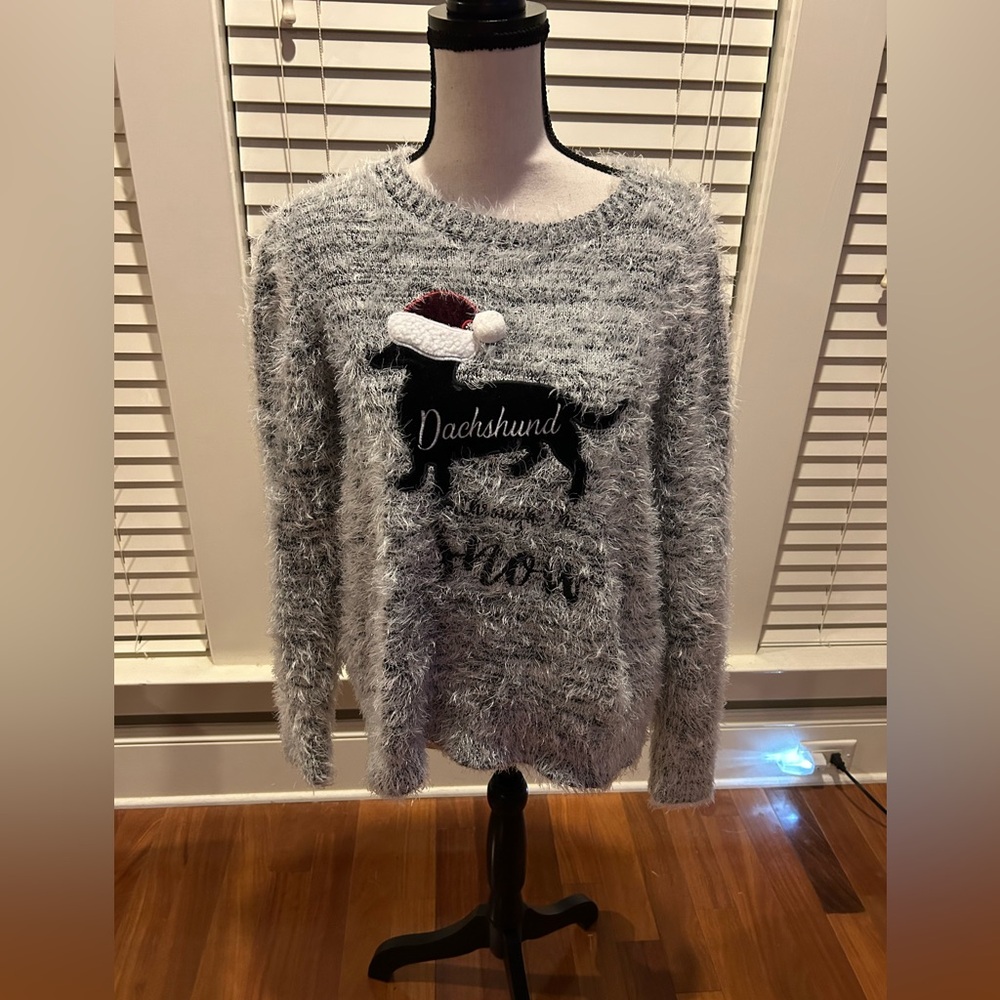 Verve Ami Festive Gray Dachshund Sweater